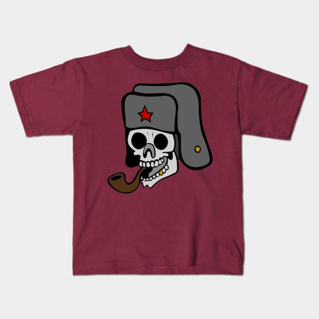 Smoking Skull - Punk, Ushanka, Pipe, Red Star, Meme Kids T-Shirt by SpaceDogLaika